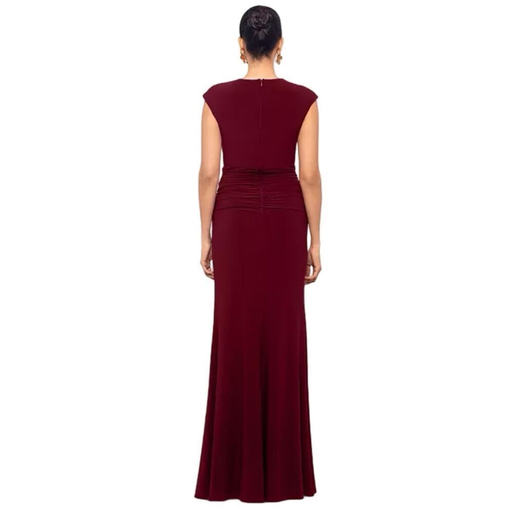 BETSY & ADAM Petite Cap Sleeve Gathered Gown Deep Burgundy Size 6P - Picture 4 of 17